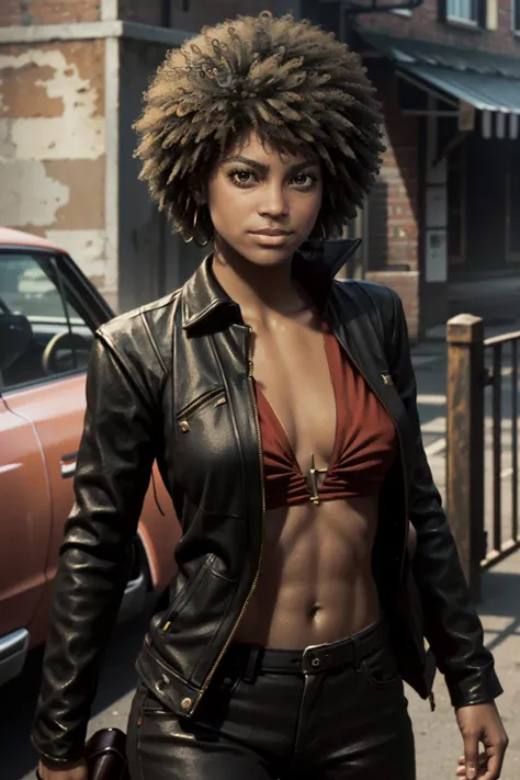 ((ultra detailed, masterpiece, best quality))
<lora:Mafia3Roxy:0.8>
Mafia3Roxy, 1girl, solo, afro, brown eyes, very dark skin, As the cover model for a fashion magazine, fierce pose, wearing a bold and edgy outfit