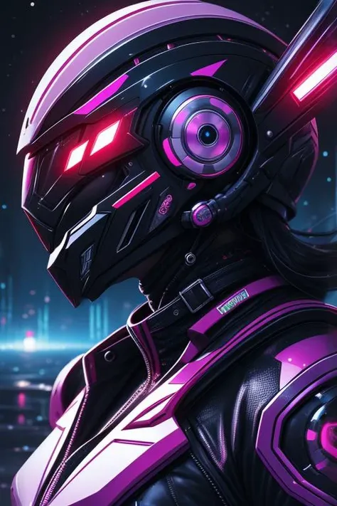 beautiful detailed portrait, beautiful woman, long lush white hair, sci-fi warrior, high-tech purple outfit, (sci-fi helmet, eyes covered up:1.2), sharp angles, metal horns, menacing, best quality, extemely detailed, high contrast, sci-fi, neon, glowing, colorful, <lora:detail_slider_v4:1.4> high-tech, cyberpunk, cosmos, space, technology, metallic, hrome