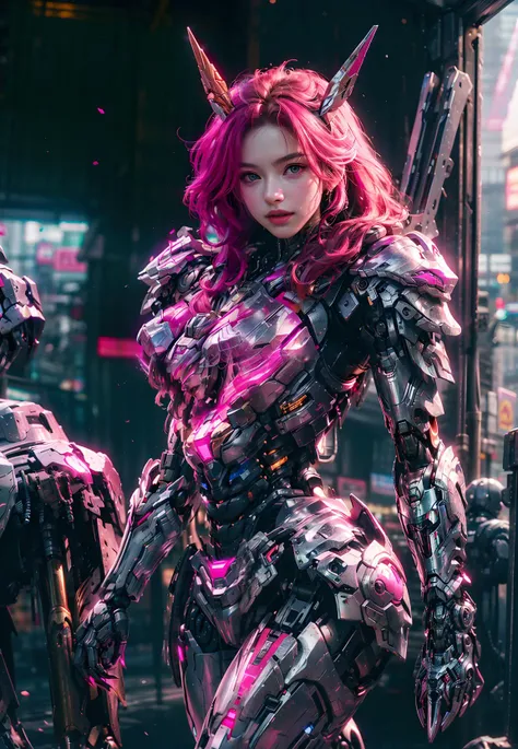 masterpiece, best quality, 1girl, solo, perfect face, looking at viewer, skin tight transparent vinyl, long pink hair, green eyes, pale skin, shanyaogaoda, mecha, <lora:shanyaogaoda:0.7>, pink armor with white part, armor, helmet, lineart, dimly lit, low key, sharp focus, octane, backlighting, machinery, backlighting, shiny clothes, mechanical legs, thrusters, flying, hair ornament, high heels, shiny, artist name, standing, thighs, pink eyes, teeth, looking down, armored boots, cyborg, (big mechanical background:1.2), bare shoulders, lips, machine, The view from the bottom up, cosplay, RAW photo, delicate, best quality, (intricate details:1.3), hyper detail, finely detailed, colorful, 8k uhd, film grain, (studio lighting:1.2), (Fujifilm XT3), (photorealistic:1.3), (detailed skin:1.2)ultra high res, outside in the park with lake, best quality, photo, 4k, (photorealistic:1.4)