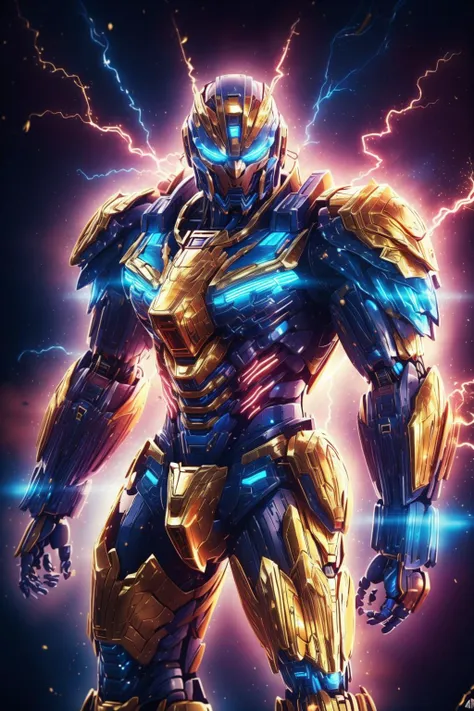 Best quality, masterpiece, ultra high res, (photorealistic:1.4),<lora:shanyaogaoda:0.7>,shanyaogaoda, neonlight\(ttp\), mecha, no humans, solo, <lora:Neonpunkai-8:0.2> ,Neonpunkai, <lora:neonlight_V1_loha:0.2>,gold foil,gold leaf art,glitter drawing,thunderstyle <lora:thunder_model:0.6>,