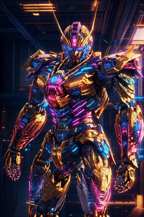 Best quality, masterpiece, ultra high res, (photorealistic:1.4),<lora:shanyaogaoda:0.8>,shanyaogaoda, neonlight\(ttp\), mecha, no humans, solo, <lora:Neonpunkai-8:0.6> ,Neonpunkai, <lora:neonlight_V1_loha:0.3>