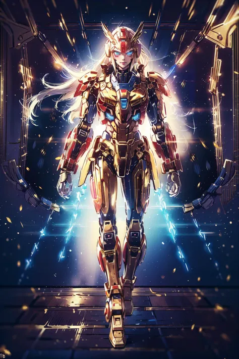 Best quality, masterpiece, ultra high res, (photorealistic:1.4),<lora:shanyaogaoda:0.8>,shanyaogaoda, neonlight\(ttp\), 1girl, no humans, mecha, solo, <lora:Neonpunkai-8:0.2> ,Neonpunkai, <lora:neonlight_V1_loha:0.2>,gold foil,gold leaf art,glitter drawing,thunderstyle <lora:thunder_model:0.7>, long hair,wind blowing hair,looking at viewer, full body,