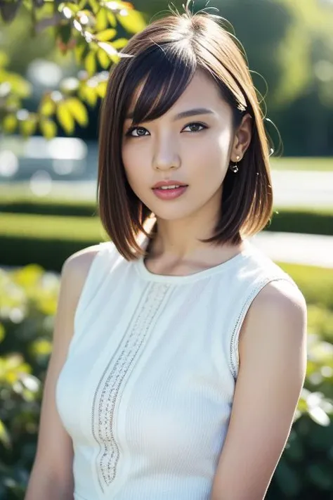 best quality, photorealistic, 8k, high res, 1girl, woman, (skindentation), (professional lighting), (portrait:0.6), white swimsuit:1.6, gorgeous, (bob cut hair:1.2), (looking at the camera), ((looking at viewer:1.5)), (looking at the camera), photorealistic, (bokeh), (portait:0.6), (dynamic pose:1.2), sfw, <lora:Anjou M:0.69>