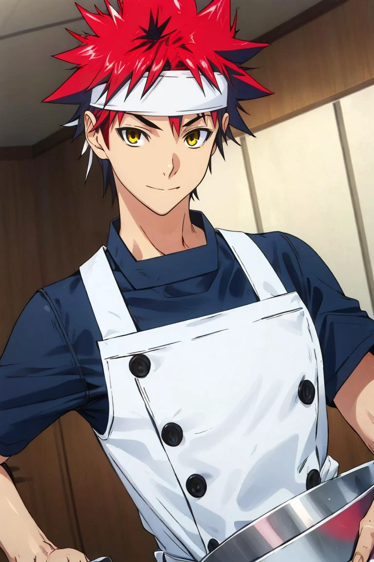 Masterpiece, Best Quality, 1man, yukihira_souma, chef uniform, <lyco:GoodHands-beta2:1>, <lora:yukihira_souma:1>