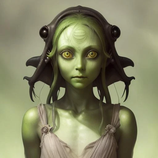 ((by Anders Zorn)), (by Annie Swynnerton), ((realistic)), photo referenced, highest quality, high quality, (detailed face and eyes:1.1), skinny alien girl, ((green skin)), (grey alien), ((big eyes)), big nose, black sclera, ((in space)), UFO in the background, black jumpsuit, black eyes, tentacle hair,