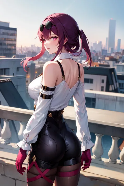 1girl,makima \(chainsaw man\), chainsaw man,super detailed skin,shiny skin,oily skin,sexual ecstasy face ,eyelashes,lips gloss,red hair,sidelocks,a braid, large breasts ,body suit,back shot,night cityscape ,masterpiece,best quality,ultra detailed,high resolution,sharp focus
