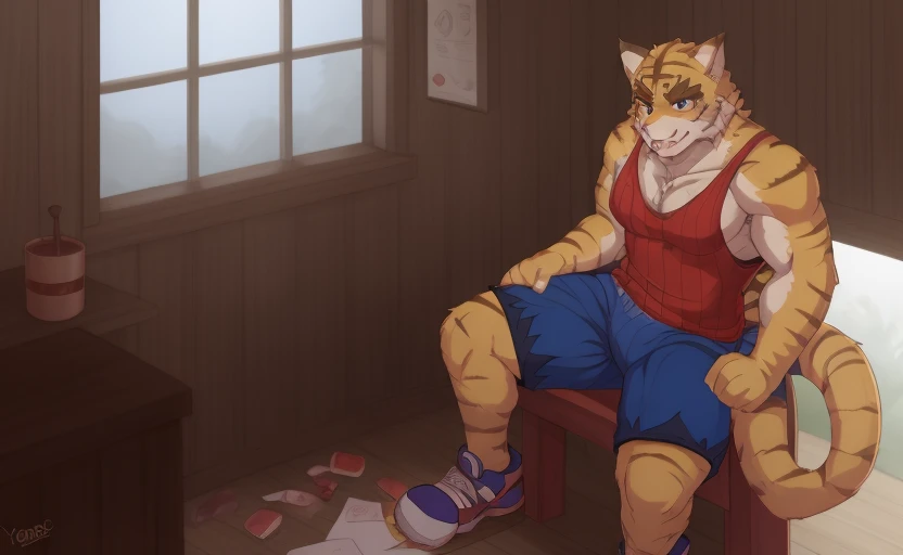 <lora:Torahiko v3-000004:.8> torahiko (stalking you from a corner), wearing a tanktop and shorts, ((yandere)) staring, closed mouth,, (handsome face!), high res, absurdres, hi res, masterpiece, masterwork, 4k