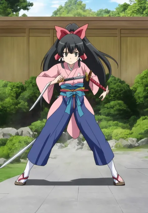 <lora:Yae_Kokonoev2:0.8>, Yae_Kokonoe, 1girl, solo, sword, katana, fighting stance,