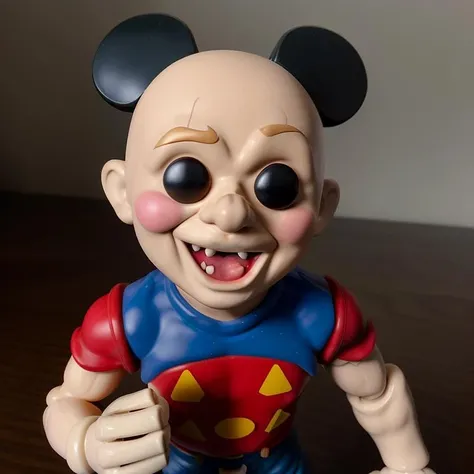 raw, analog photo of slh figurine, funko, smooth plastic texture, mickey mouse, looking at viewer,  hilarious comedy, movie still <lora:slh_lora_v1_e3:0.6>
