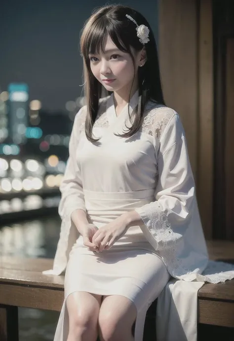 (8k, best quality, masterpiece:1.2), (realistic, photo-realistic:1.37), cute, night, dating, (nose blush), (smile:1.15), (closed mouth) small breasts, beautiful detailed eyes,, night, wet, rain, white lace, floating hair,1girl wearing tangstyle dress,<lora:hanfu2.8:0.9>,(hanstyle,hanfu:1.2)