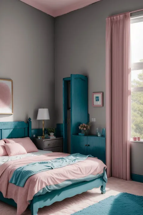 ((gray, dusty rose, teal), bedroom), artistic <lora:add_detail:0.5> <lora:boldline:0.2>