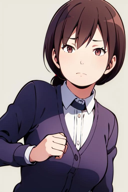 <lora:SumireHaraR4:0.7>,SumireHaraR4,1girl, masterpiece, highres, best quality, simple background, brown hair, brown eyes, school uniform