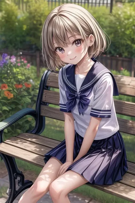 ultra-detailed,masterpiece,best quality,jcf, 1girl,petite,upper body,close up,school garden,bench,smile,shirt,skirt, <lora:JCF:0.8> <lora:add_detail:1.5>