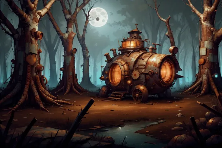 <lora:WorldofScrap:1>, worldofscrap, corroded, broken, Junker, Forest Mosquito , night, moonlight, volumetric lighting, ,