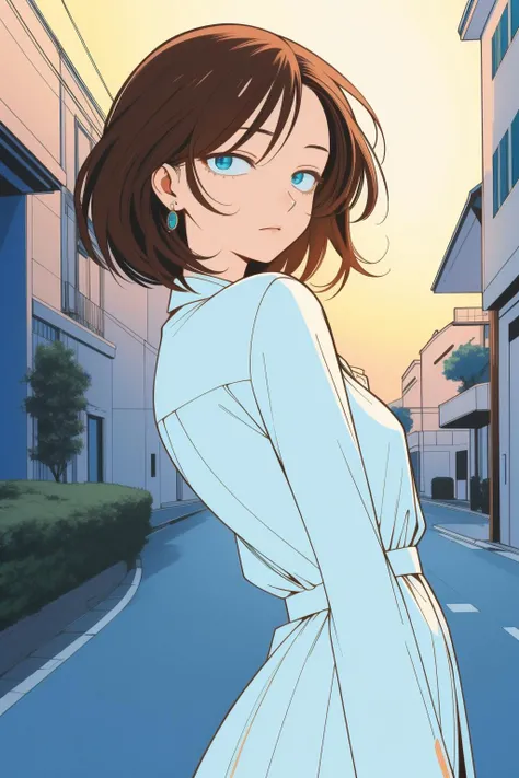 1girl, masterpiece Digital artwork, elegant, medium wide shot of a Turquoise and Brown ("The Fear":1.3) , it is very Awe-Inspiring and Hypnotic, inside a Deeply Thoughtful city street, Entrancing garden and Orion's Belt in background, at Sunrise, deep focus, [ (designed by Tex Avery:1.2) , (Mark Steinmetz:1.3) ::6], detailed, masterpiece, Awe, Sots Art, Neon Light, F/14, Albumen, taiji, raytraced reflections, photolab, artstation