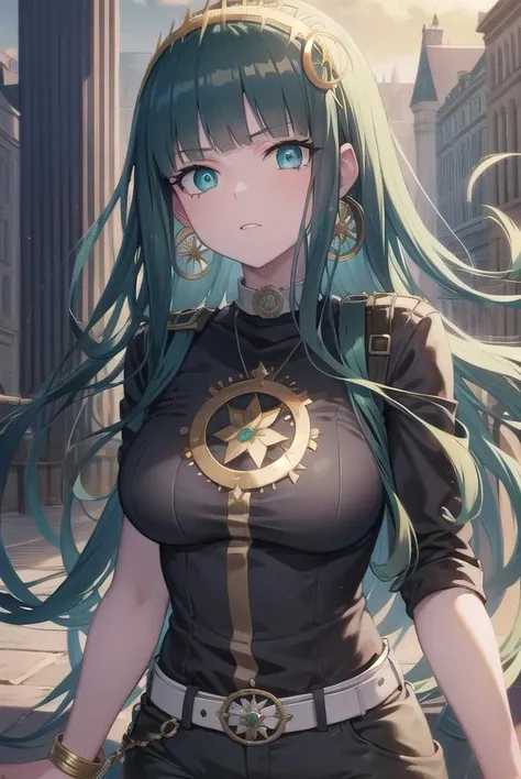 cleopatra, <lora:cleopatra-lora-nochekaiser:1>,
cleopatra, (green eyes:1.5), green hair, long hair, blunt bangs,
BREAK black pantyhose, earrings, jewelry, necklace, pantyhose, shorts,
BREAK looking at viewer,
BREAK outdoors,
BREAK <lyco:GoodHands-beta2:1>, (masterpiece:1.2), best quality, high resolution, unity 8k wallpaper, (illustration:0.8), (beautiful detailed eyes:1.6), extremely detailed face, perfect lighting, extremely detailed CG, (perfect hands, perfect anatomy),