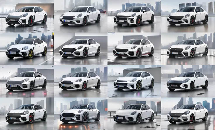 panamera04,car,wet floor,super realistic,8k resolution,unreal engine,best quality,masterpiece,porsche design,more detail,cyberpunk city,led lights