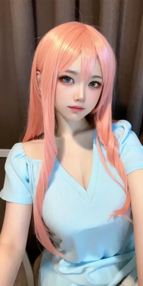 (RAW photo, best quality), (realistic, photo-realistic:1.3), masterpiece, an extremely delicate and beautiful, extremely detailed, CG, 1girl,  <lora:bairi2-000010:1>,pink hair,