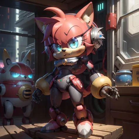 <lora:EggmanTech-20:0.8>,eggmantech,robot ,scifi , <lora:Amy Rose:0.5>, amy rose,