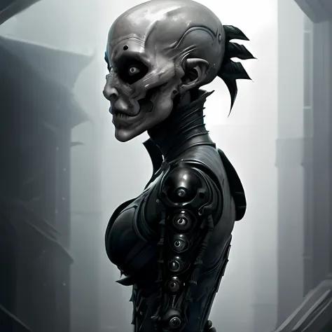 award winning portrait photo of a female rogue assassin, wearing biomechanical techwear armor made of human bones, (backlighting:1.4), digital painting, concept art, smooth, sharp focus, rule of thirds, dark fantasy,intricate details, medium shot, (shallow depth of field:1.1), by sandra chevrier, art by RFKTR_rootrex <lora:nsfrati:0.7>