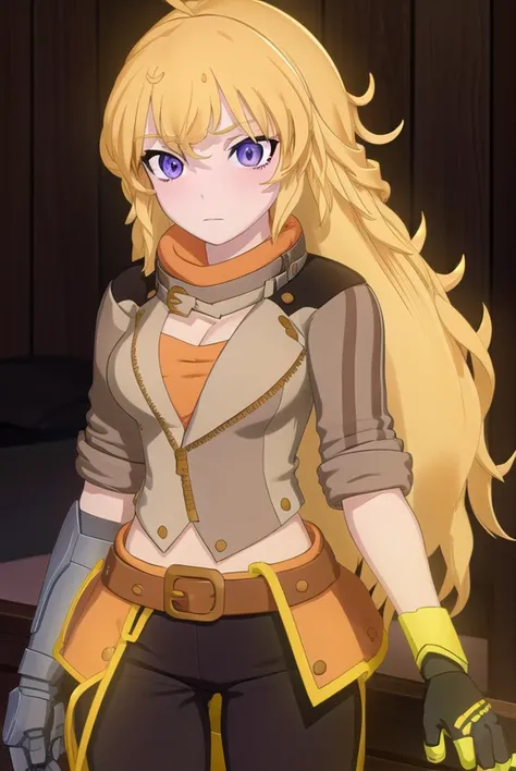yangxiaolong, <lyco:yangxiaolong-lyco-nochekaiser:1>,
yang xiao long, long hair, blonde hair, (purple eyes:1.1), ahoge, bangs,
BREAK cleavage, jacket, belt, mechanical arms, single mechanical arm, prosthesis, prosthetic arm,
BREAK outdoors,
BREAK looking at viewer, (cowboy shot:1.5),
BREAK <lora:GoodHands-beta2:1>, (masterpiece:1.2), best quality, high resolution, unity 8k wallpaper, (illustration:0.8), (beautiful detailed eyes:1.6), extremely detailed face, perfect lighting, extremely detailed CG, (perfect hands, perfect anatomy),
