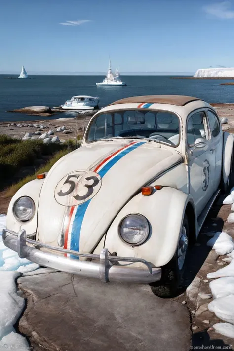 <lora:Herbie_v1:1> clean reflective vwhrb, (Polar Bear Families in the Arctic:1.2)