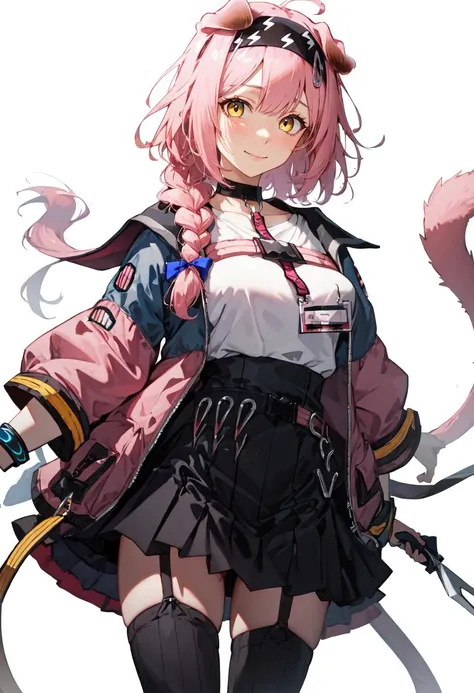 superfine illustration, Extremely detailed, A beautiful and cute girl, very detailed beautiful face and eyes, Big explosion in the background, A huge building is exploding in the background, Black smoke, she's wearing a sci-fi suit, depth of fields, jump up.stagnated, Tears, Horns, Bangs, long_hair, Pink_hair, Halo, bow ribbon, Neck_bow ribbon, breasts, Red_bow ribbon, yellow_Eyes., Solo, {understand_blue archive:1.15}, 1girl in, coat, Collared_Shirt, furr_trim, Shirt, It features a simple_Background, white_Shirt, gloves, long_sleeves, white_gloves, blunt_Bangs, Red_coat, Motion Blur, Best Quality, masutepiece, hight resolution