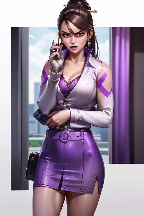 <lora:sierrago-16:0.65> sierrago, 1girl, solo focus, loose hair, long hair, purple lipstick, yelling, angry, (holding phone:1.3), talking to phone, cellphone,
(purple business suit, pencilskirt, hip skirt, white blouse, long sleeves, red bra:1.5),
standing, office, wall street, windows, hard light,
(best quality:1.15), (masterpiece:1.15), (detailed:1.15), (realistic:1.2),