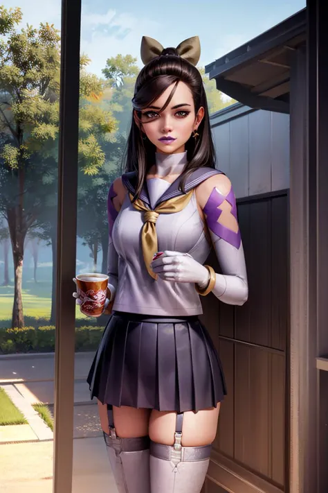 <lora:sierrago-16:0.65> sierrago, 1girl, solo focus, loose hair, long hair, purple lipstick, pouting, holding teacup,
yokozuwari, yokozuwari pose, (serafuku, school uniform, skirt, thighhighs, bow:1.4),
tatami room, tea set, drinking tea, sunset, windows, autumn, golden light,
(best quality:1.15), (masterpiece:1.15), (detailed:1.15), (realistic:1.2),