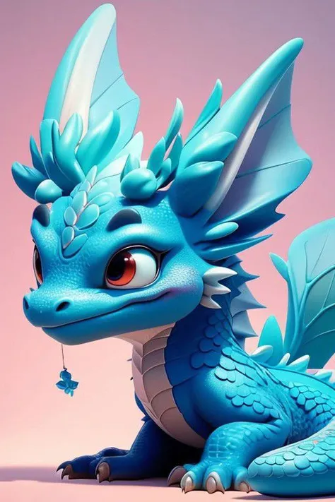 there is a small blue dragon sitting on a colorful surface, cute little dragon, newly hatched dragon, adorable digital painting, soft delicate draconic features, blue dragon, smooth chinese dragon, cute detailed digital art, soft draconic features, cute 3d render, dragon, as an anthropomorphic dragon, portrait shot, cute digital art,