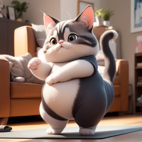 1cat,solo,fat,tabby cat,no humans,
living room,yoga,yoga mat,yoga pants,barefoot,pants,leggings,exercise,
whiskers,animal focus,blurry,realistic,
standing,gray yoga mat,gray pants,
animal,indoors,blurry background,solo,full body,fangs,, masterpiece, best quality,