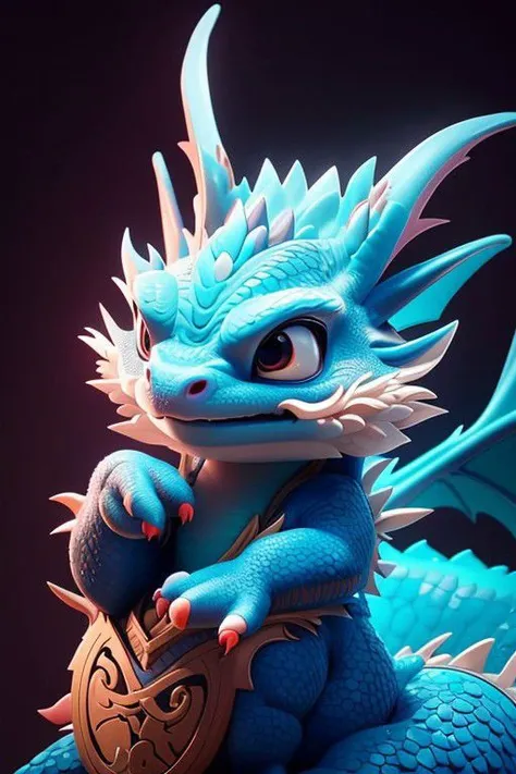there is a small blue dragon sitting on a colorful surface, cute little dragon, newly hatched dragon, adorable digital painting, soft delicate draconic features, blue dragon, dra the dragon, smooth chinese dragon, cute detailed digital art, soft draconic features, cute 3 d render, dragon, as an anthropomorphic dragon, portrait shot, cute digital art,