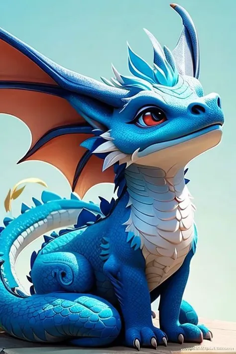 there is a small blue dragon sitting on a colorful surface, cute little dragon, newly hatched dragon, adorable digital painting, soft delicate draconic features, blue dragon, smooth chinese dragon, cute detailed digital art, soft draconic features, cute 3 d render, dragon, as an anthropomorphic dragon, portrait shot, cute digital art,