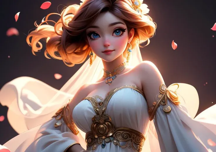 (masterpiece:1.2),best quality,high resolution,unity 8k wallpaper,(illustration:0.8),(beautiful detailed face:1.2, beautiful detailed eyes:1.2),perfect lighting,extremely detailed CG,(perfect hands, perfect anatomy),Cute,beautiful,charming lady,shiny hair,lustrous skin,beautiful light big eyes,big breasts,milf,married woman,soft With a gentle appearance and a gentle mother-like atmosphere,Dancing cat,dancing Pompokorin,dancing petals,bright atmosphere,natural background,