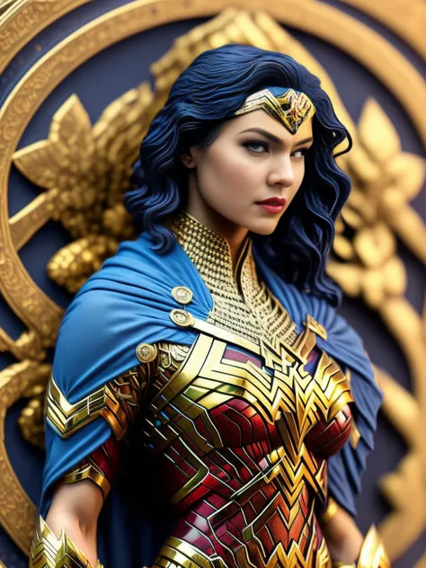 low contrast, low saturation, vignette, (realistic face, ((beautiful woman)), ((beautiful face of woman)), ((symmetrical eyes)), ((symmetrical face of woman)), (jlryst style:1.3) of wonder woman, lighting storm, digital art, trending artstation, 8k, intricate detail