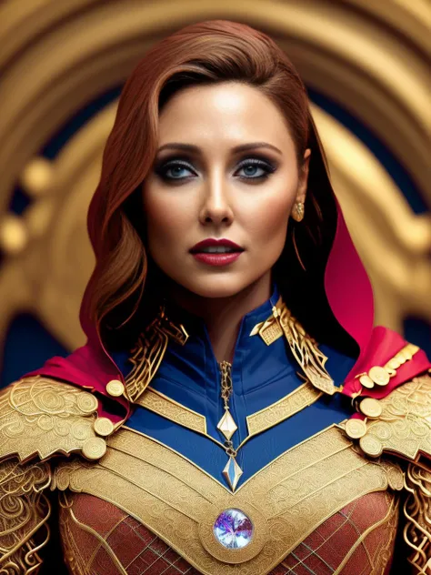 realistic face, ((beautiful woman)), ((beautiful face of woman)), ((symmetrical eyes)), ((symmetrical face of woman)), (jlryst style) (Elizabeth Olsen) is (Scarlet Witch), lighting storm, digital art, trending artstation, 8k, intricate detail