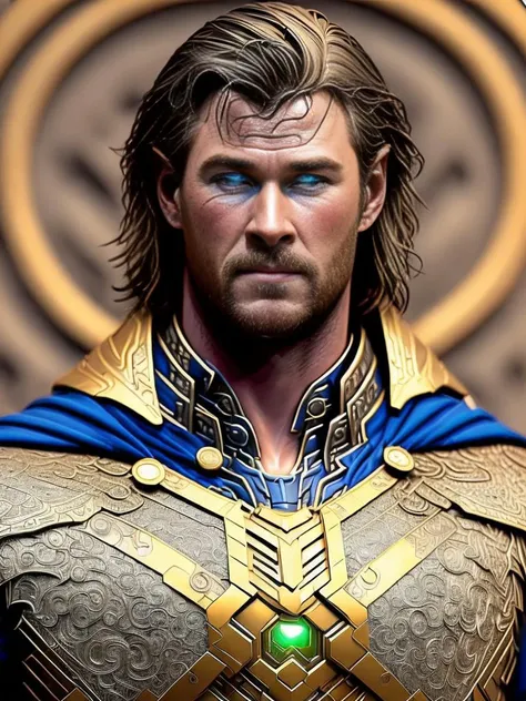 (jlryst style) (Chris Hemsworth) is (Thor), realistic face, ((symmetrical eyes)), ((symmetrical face)) low contrast, low saturation, vignette, (intricate details, hyperdetailed), (extremely realistic detailed 8k), ((realistic photo)) lighting storm, digital art, trending artstation, 8k, intricate detail