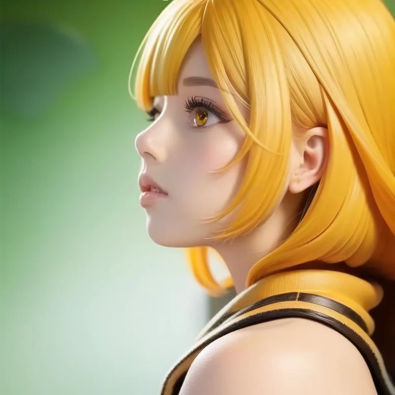 full body,  colorful,(masterpiece:1,2), best quality,  extremely detailed cg 8k wallpaper,   best quality, masterpiece,   highres, original, extremely detailed wallpaper, (solo:1.5),Detailed and  baeutiful face,
1girl,solo,yellow hair, yellow eyes, bare shoulders, ,lookside