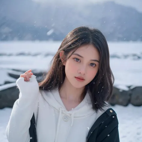 cinematic film still aayushii, beautiful face, beautiful eyes, mountain climber reaching the summit, jacket, snow, snowing, happy, looking at viewer, from above <lora:aayushii:1> . shallow depth of field, vignette, highly detailed, high budget, bokeh, cinemascope, moody, epic, gorgeous, film grain, grainy