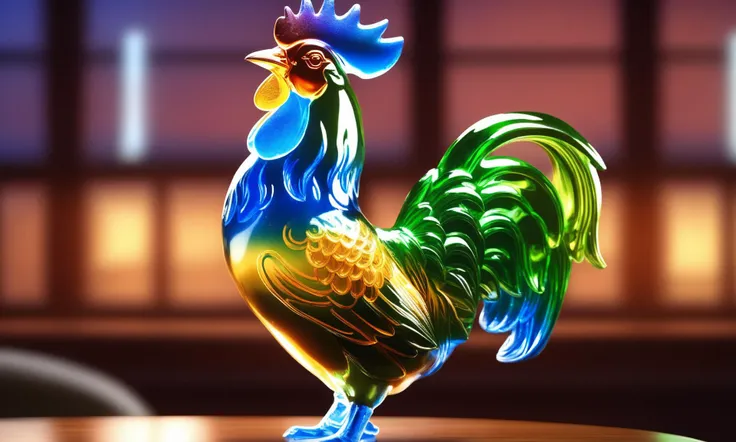 <lora:colouredglazecd_xl-000006:0.6>, a statue of a cock made of glass in office scene, full body, colorful theme, (transparent:1.3, see-through:1.3), colouredglazecd_xl, indoors, chinese zodiac, wooden table, cutie, cute, still life, animal statue, front view, facing viewer, looking at viewer, (Unbelievable Digital Artwork:1.3), fine art, CGSociety, ArtStation, master works, 8K,HDR,UHD,masterpiece,best quality,highly detailed,emotional,harmonious,high budget,moody,epic,gorgeous,high resolution,perfect lighting,finely detail,extremely detailed,ultra detailed,realistic,photorealistic,huge filesize,photographic,real,wallpaper,moody lighting,volumetric lighting,reality ray tracing