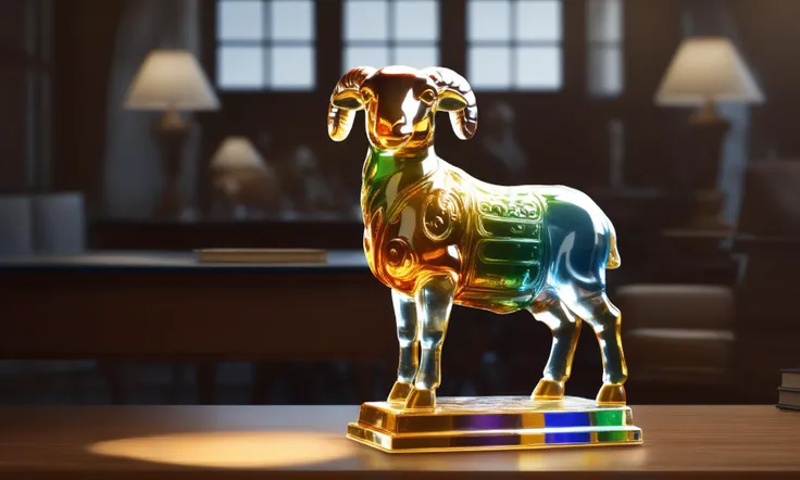 <lora:colouredglazecd_xl-000006:0.6>, a statue of a sheep made of glass in office scene, full body, colorful theme, (transparent:1.3, see-through:1.3), colouredglazecd_xl, indoors, chinese zodiac, wooden table, cutie, cute, still life, animal statue, front view, facing viewer, looking at viewer, (Unbelievable Digital Artwork:1.3), fine art, CGSociety, ArtStation, master works, 8K,HDR,UHD,masterpiece,best quality,highly detailed,emotional,harmonious,high budget,moody,epic,gorgeous,high resolution,perfect lighting,finely detail,extremely detailed,ultra detailed,realistic,photorealistic,huge filesize,photographic,real,wallpaper,moody lighting,volumetric lighting,reality ray tracing