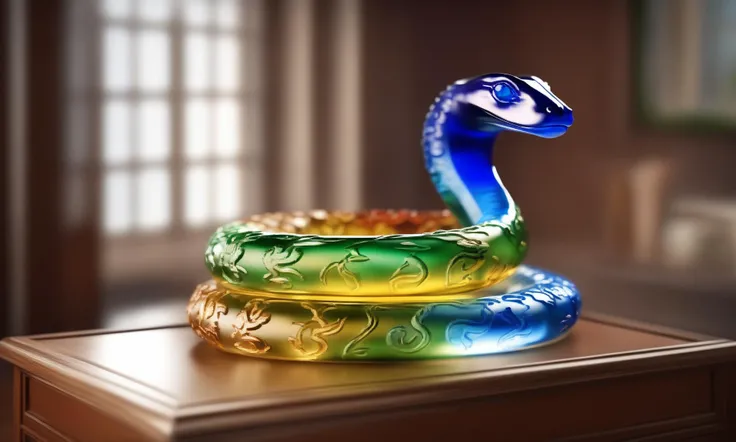 <lora:colouredglazecd_xl-000006:0.6>, a statue of a snake made of glass in office scene, full body, colorful theme, (transparent:1.3, see-through:1.3), colouredglazecd_xl, indoors, chinese zodiac, wooden table, cutie, cute, still life, animal statue, front view, facing viewer, looking at viewer, (Unbelievable Digital Artwork:1.3), fine art, CGSociety, ArtStation, master works, 8K,HDR,UHD,masterpiece,best quality,highly detailed,emotional,harmonious,high budget,moody,epic,gorgeous,high resolution,perfect lighting,finely detail,extremely detailed,ultra detailed,realistic,photorealistic,huge filesize,photographic,real,wallpaper,moody lighting,volumetric lighting,reality ray tracing