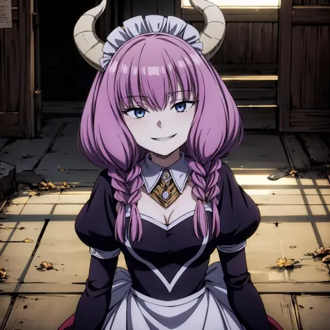 <lora:TheGuillotineAura007:0.7>,<lora:add_detail:0.7>,solo,grin,
TheGuillotineAura,1girl,
multiple braids,demon horns,
(maid:1.2),
indoor,sunbeam,