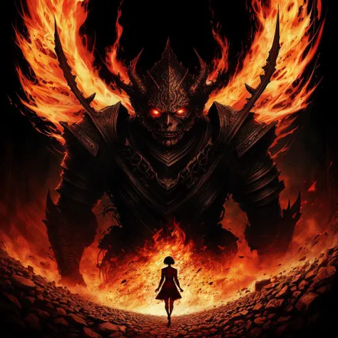 textless, best quality, masterpiece, movie poster, bright fire eyes, woman looking directly at the camera (bdgr:1.3) in another world, afffff666666