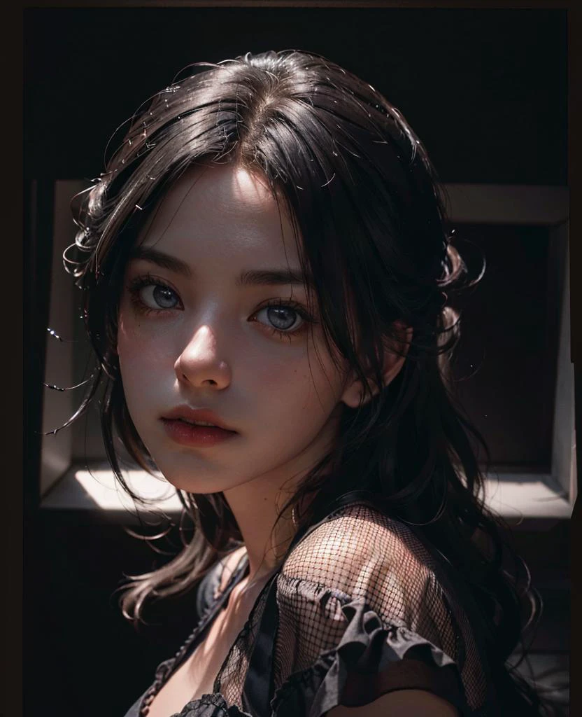 (photo-realistic:1.3)
(1girl), solo, (30yo), (dark room:1.3), (rim lighting:1.3), (dimly lit:1.3), (dark night:1.3), (deep shadows:1.3), indoors, portrait, black hair, dark background, long hair, nsfw,
wearing fishnet top
<lora:wearing_fishnet14:0.2>
masterpiece