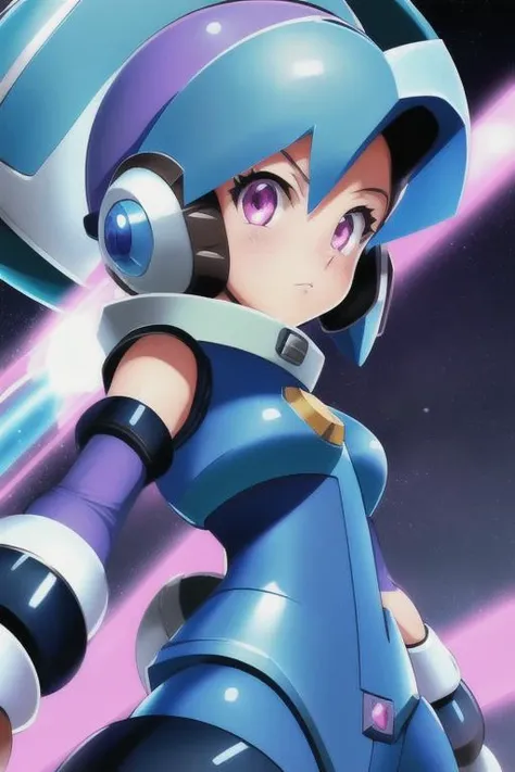 official, 1girl, blue hair, pink eyes, (Megaman battle network\(style\):1.2), official splash, (masterpiece:1.2), (best quality:1.2), Amazing, highly detailed, beautiful, finely detail, Depth of field, extremely detailed CG unity 8k wallpaper,