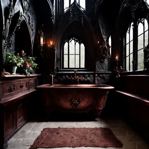 <hypernet:GothicArchitecture:1> A gothic style scullery with a copper sink