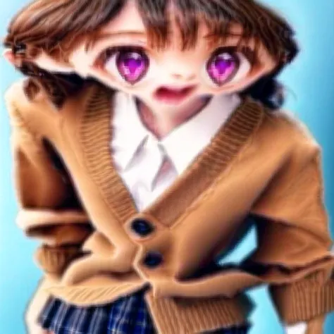 <lora:liquid_distortion2:1> , liquid_distortion, 1girl, :d, bangs, blazer, blue jacket, blush, brown cardigan, brown hair, cardigan, collared shirt, cowboy shot, dress shirt, eyebrows visible through hair, hair between eyes, head tilt, holding, jacket, long sleeves, looking at viewer, open blazer, open clothes, open jacket, open mouth, plaid, plaid skirt, pleated skirt, red skirt, school uniform, shirt, skirt, sleeves past wrists, smile, solo, thigh gap, upper teeth, violet eyes, white shirt