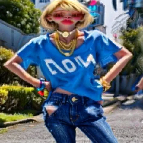 <lora:liquid_distortion2:1> , liquid_distortion,
<lora:TheNightFeeling2:1>, thenightfeeling, depth of field, jeans, denim, city, building, 1girl, motion blur, street, skyscraper, outdoors, photo inset, pants, town, road, watch,necklace, hands on hips, hand on hip, bracelet, day, wristwatch, people, reference inset, jewelry, solo, choker, blonde hair, wristband, tokyo \(city\), short hair, casual, bokeh, lips, shirt, looking at viewer, t-shirt, blue pants