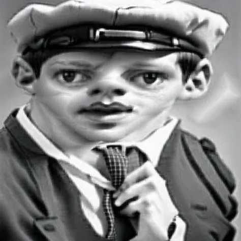 <lora:liquid_distortion2:1> , liquid_distortion,   bracelet, cabbie hat, facial hair, hat, jewelry, male, monochrome, necktie, ring, short hair, solo, stubble, vest, waistcoat, watch, wristwatch